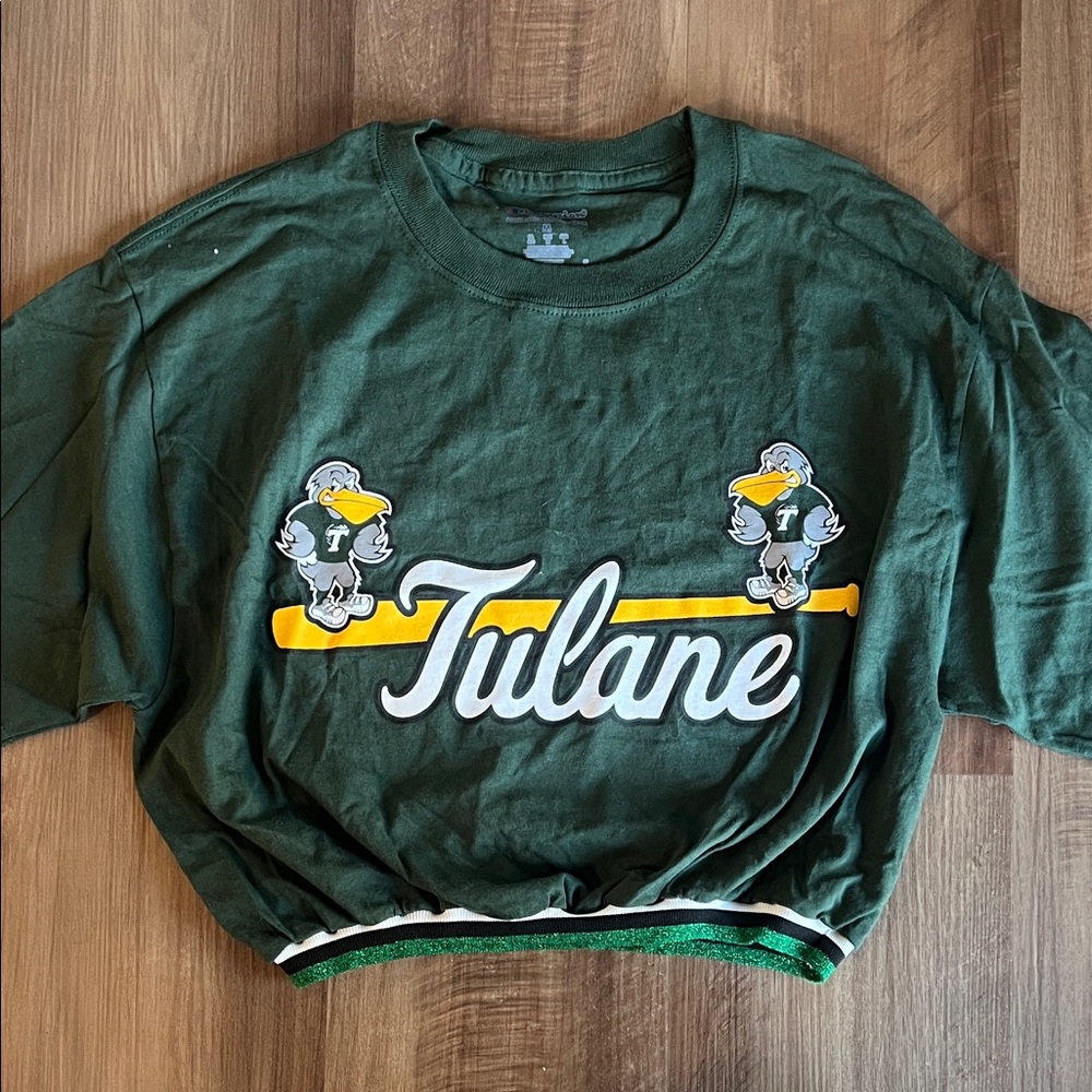 Green Tulane Repurposed Cropped T-Shirt